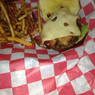 The Benjamin, it&apos;s a brat burger with Swiss, bacon, lettuce &amp; tomato.