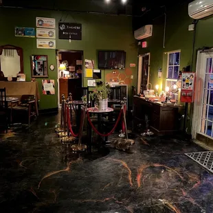 Bar with drinks and restrooms