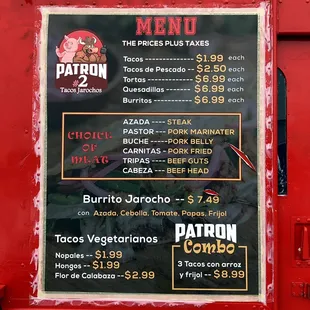 Current Menu (Chicken Is Also Available)