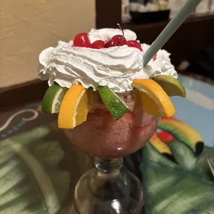Lisa hand-crafted this amazing strawberry virgin margarita! With extra whip cream.