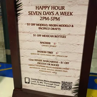 Happy hour menu