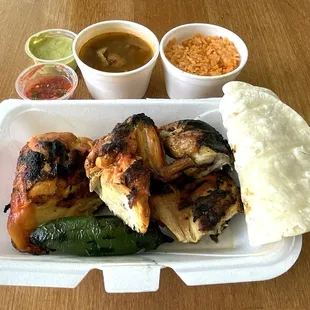 Half Chicken (Includes Grilled Pepper, Five Tortillas, Rice, Charro Beans, and Two Salsas)