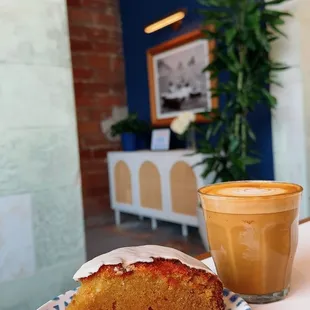 olive oil cake and latte