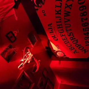 a room with a red light