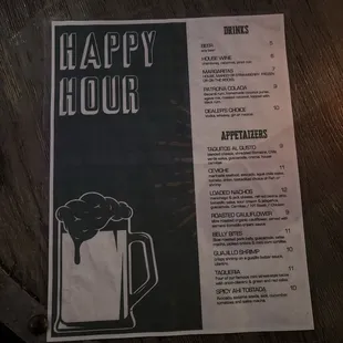 Happy hour menu