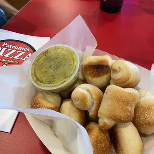 Garlic knots with Parmesan dipper