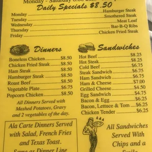 the menu for the restaurant