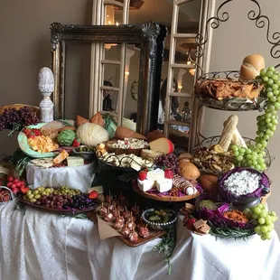 a variety of food displayed on a table
