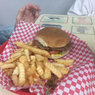 Hamburger with fries