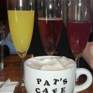 3 different flavored mimosas &amp; famous latte