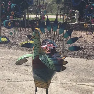 a colorful bird statue