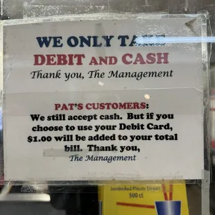 Debit and cash