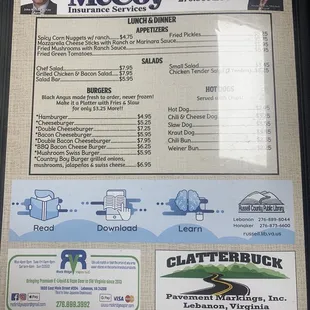 Appetizers, Salads, Burgers, &amp; Hot Dogs