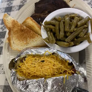 Steak, beans&amp; loaded baked potato.