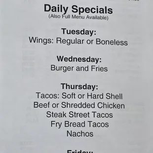 Menu as of 7/26/2024