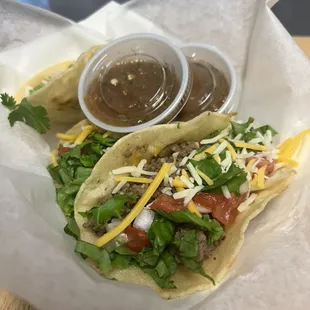 One of the favorite specials, ground beef tacos with fresh, homemade salsa