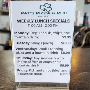 Look At These Weekly Lunch Specials!