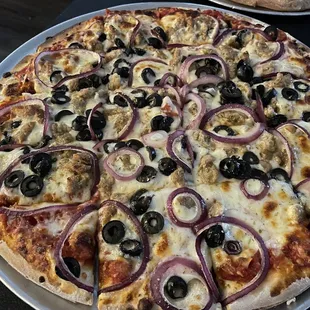 Sausage onion and black olive