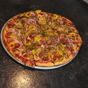 Supreme Pizza.  Medium, 5 Toppings, Only ~$15.
