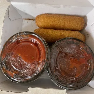 Delicious mozzarella sticks &amp; sauce! Love leftovers.