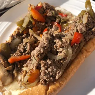 a meat and vegetable sandwich