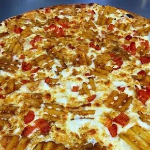 Our Original Famous Crab Dip Waffle Fries Pizza!
