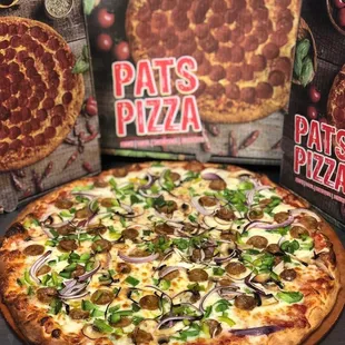 a pizza with toppings