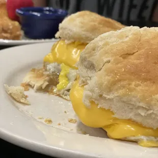 Two Sausage Breakfast Biscuits with cheese
