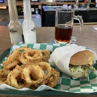 Cheeseburger and Onion Rings