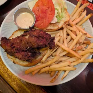 Crispy chicken sandwich and fries.