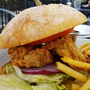 Vegan Chef Challenge Southern country fried seitan ($14). Tasty and nicely done. Great bun. This should be a permanent menu item.