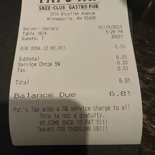 $7 for two Sprites. Seriously?? Very disappointing.