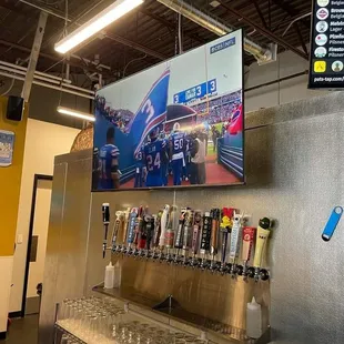 a beer dispenser in a restaurant