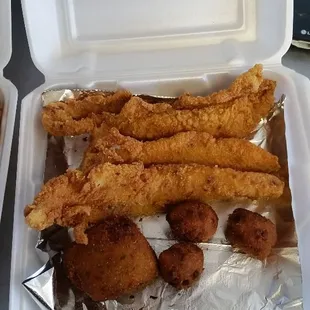 a tray of fried food