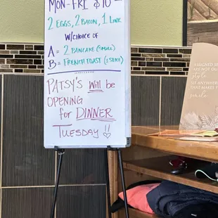 Front entrance menu specials