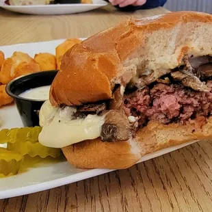Mountain Mushroom Burger with cheese curds.