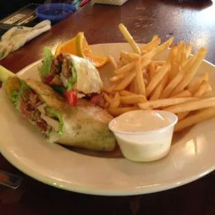 Bacon chicken ranch wrap with fries!