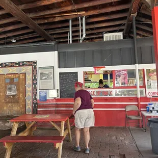 Ordering window next to spring water hand washing station