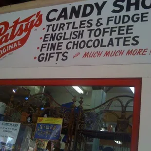 a sign for candy shop