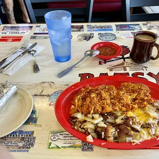 Eggs and chorizo.