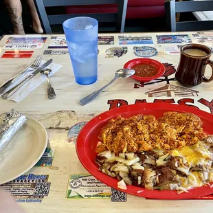 Eggs and chorizo.