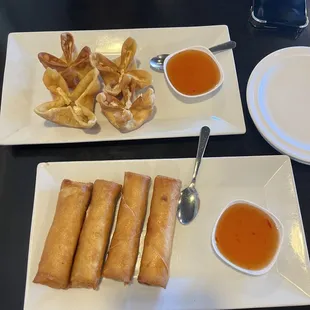 A1. Crispy Spring Rolls &amp; A4. Hand-Folded Crab Wontons