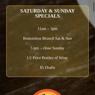 Saturday and Sunday brunch specials!
