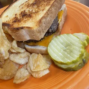 Patty melt and chips