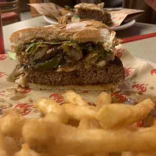 Cheese Spicy Burger and Fries