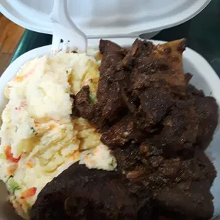 Pattie Hut Jerk pork and potato salad.