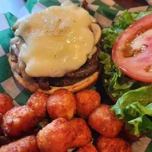 Mushroom and Swiss burger was fire! I highly suggest the sweet potato tots dipped in maple syrup!