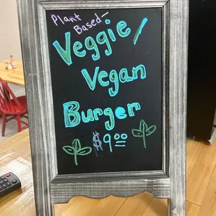 Now serving a plant based veggie/vegan burger ! Made fresh !