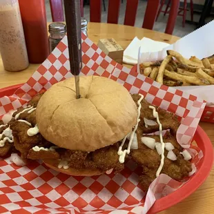 Pork tenderloin and French fries