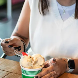 No matter your size or flavor, every ice cream comes with a Swedish Fish on top, including this Minnow-sized bowl of cookie dough!